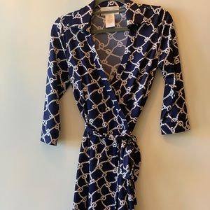 Julie Brown wrap dress in navy/white Small EUC